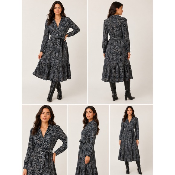 Rails Dresses & Skirts - Rails Grey Black Abstract Animal Print Tiered Midi Shirt Dress Small